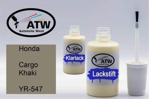 Honda, Cargo Khaki, YR-547: 20ml Lackstift + 20ml Klarlack - Set, von ATW Autoteile West.